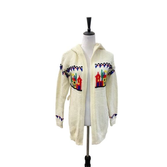 Sears JR Bazaar Vintage 70s Cardigan Embroidered Town Hooded Open Front Size M - Picture 1 of 6